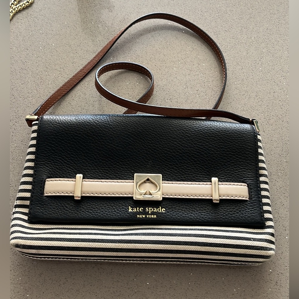 KATE SPADE ♠️ Striped Canvas Leather Crossbody Purse